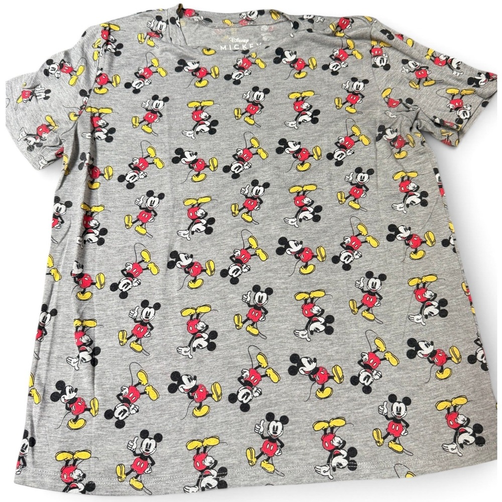 Disney Mickey Mouse T-Shirt Size M Gray Rayon Blend All Over Print Short Sleeve
